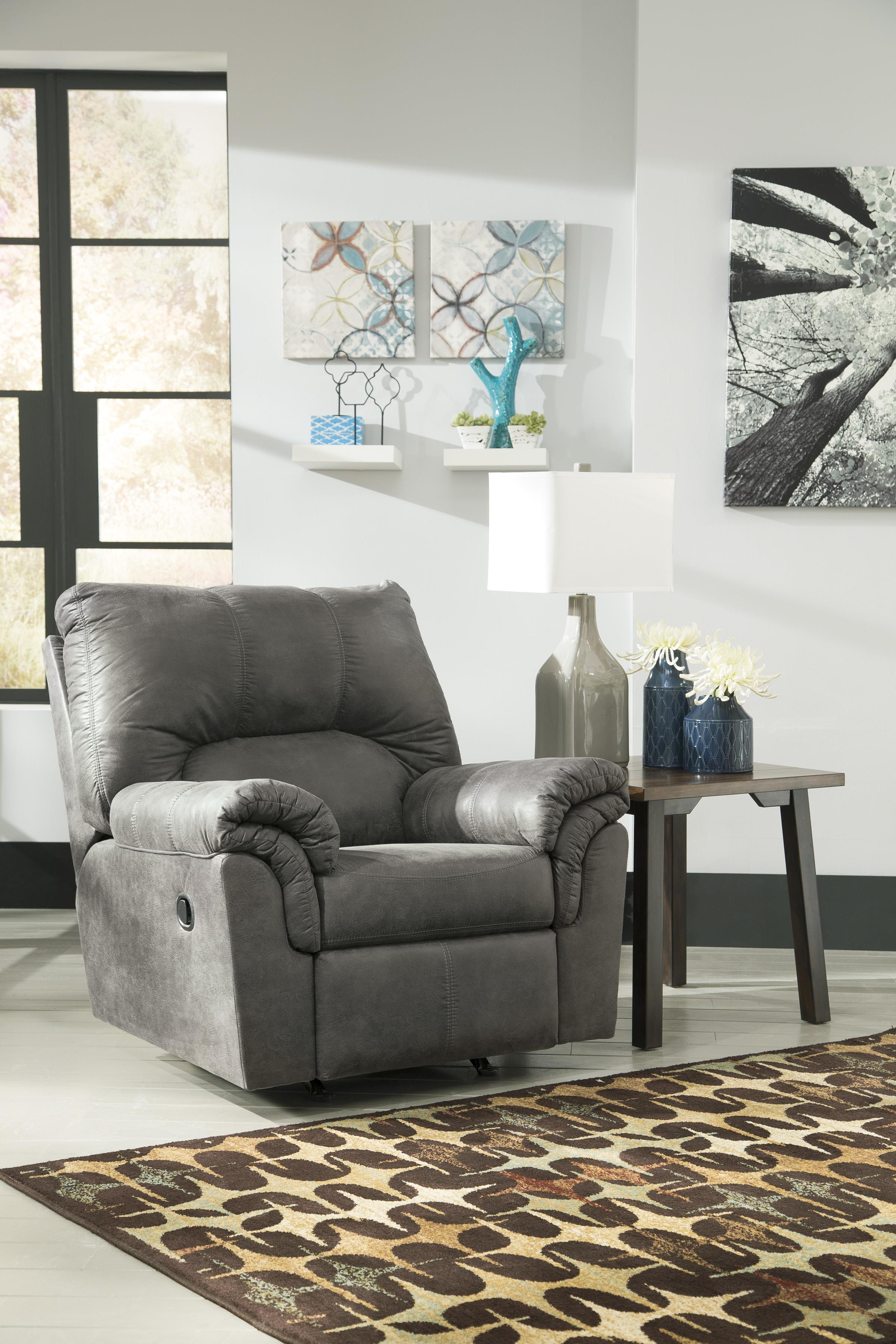 Signature Design by Ashley Bladen 1200125 Faux Leather Rocker Recliner with Pillow Arms Becker